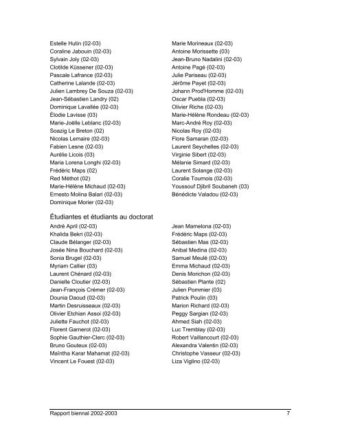 Rapport biennal 2002-2003 - Institut des sciences de la mer de ...