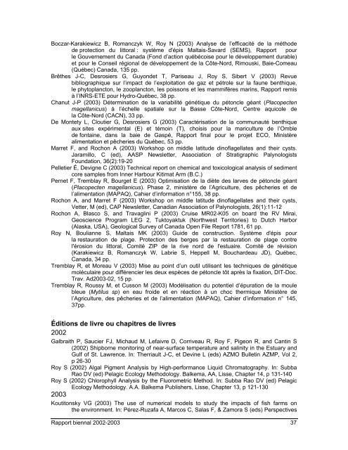 Rapport biennal 2002-2003 - Institut des sciences de la mer de ...