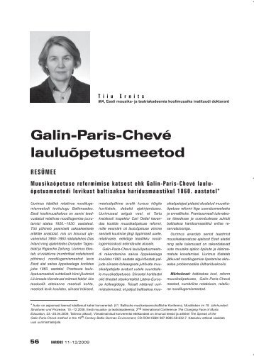 Galin-Paris-Chevé lauluõpetusmeetod (Tiiu Ernits) - Haridus