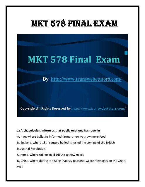 MKT 578 Final Exam - Assignment
