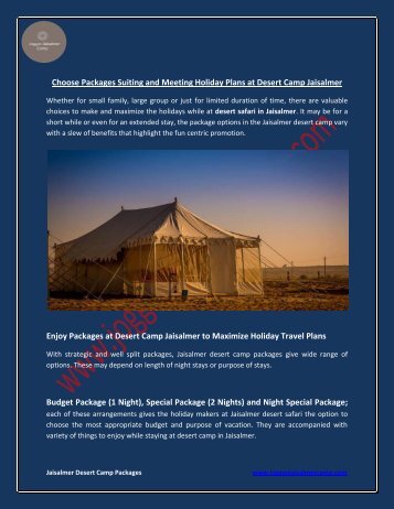 Choose Packages Suiting and Meeting Holiday Plans at Desert Camp Jaisalmer