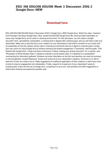 EDU 356 EDU356 EDU/356 Week 3 Discussion 2/DQ 2 Google Docs -NEW