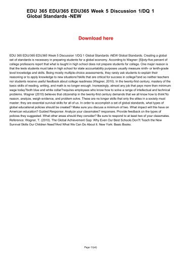 EDU 365 EDU365 EDU/365 Week 5 Discussion 1/DQ 1 Global Standards -NEW