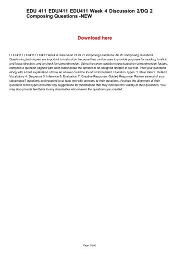 EDU 411 EDU411 EDU/411 Week 4 Discussion 2/DQ 2 Composing Questions -NEW