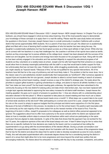 EDU 490 EDU490 EDU/490 Week 5 Discussion 1/DQ 1 Joseph Hanson -NEW