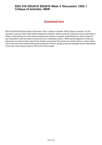 EDU 618 EDU618 EDU/618 Week 4 Discussion 1/DQ 1 Critique of Activities -NEW