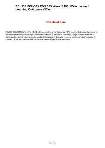 EDU335 EDU/335 EDU 335 Week 2 DQ 1/Discussion 1 Learning Outcomes -NEW