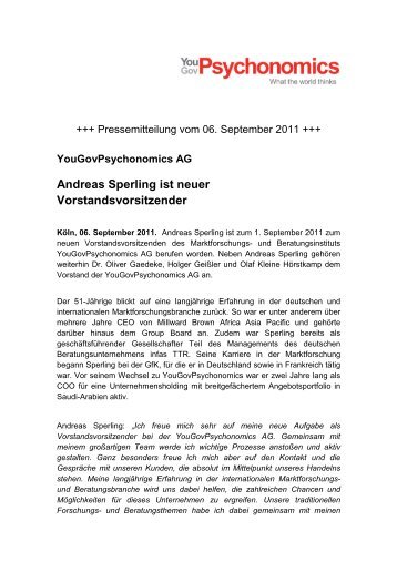 Andreas Sperling ist neuer Vorstandsvorsitzender - YouGov