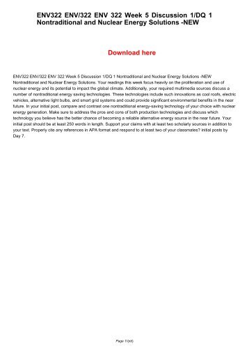 ENV322 ENV/322 ENV 322 Week 5 Discussion 1/DQ 1 Nontraditional and Nuclear Energy Solutions -NEW