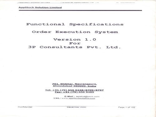 Functional Specifications Order Execution System Version 1.0