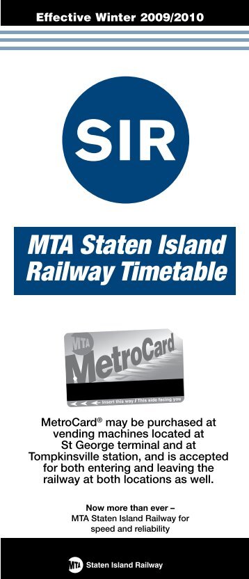 SIR MTA Staten Island Railway Timetable - MTA.info
