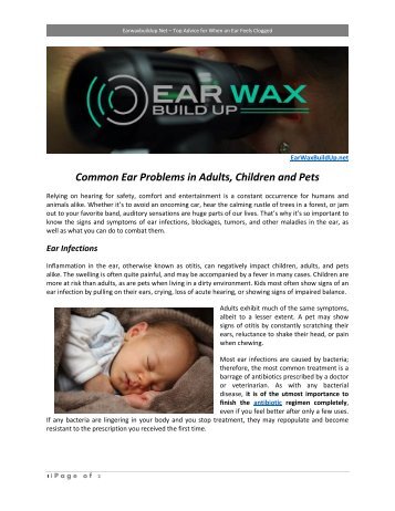 Common Ear Problems in Adults, Children and Pets