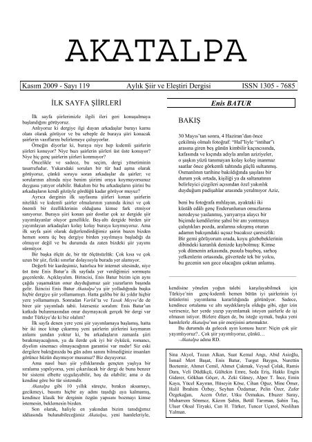 Kasım 2009 - Sayı 119 Aylık Şiir ve Eleştiri Dergisi ISSN ... - Akatalpa