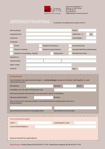 UNTERRICHTSVERTRAG - Jugendmusikschule Gerlingen