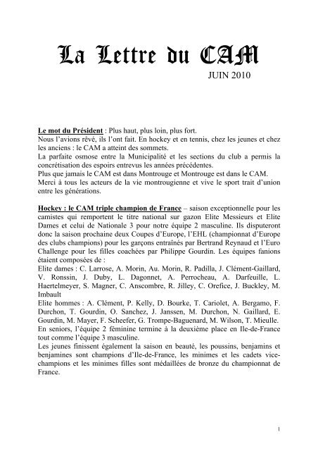 La Lettre du CAM - juin 2010