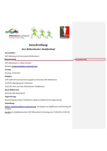 Ausschreibung 6ter Stadtfestlauf Röthenbach