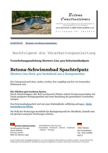 Herstellung von Spezialputzen im Schwimmbeckenbereich