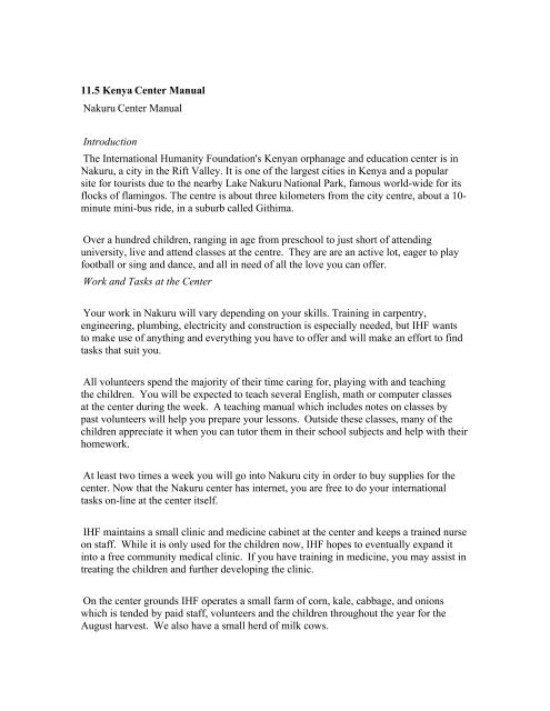 Nakuru Kenya Faq International Humanity Foundation