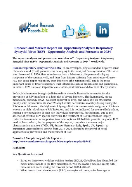 OpportunityAnalyzer: Respiratory Syncytial Virus (RSV) - Opportunity Analysis and Forecasts to 2024 