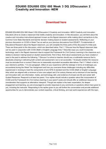 EDU695 EDU/695 EDU 695 Week 3 DQ 2/Discussion 2 Creativity and Innovation -NEW