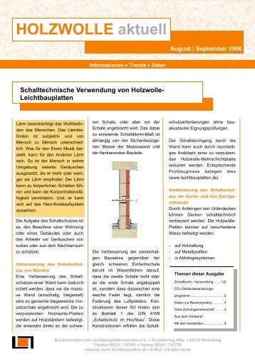 Schalltechnische Verwendung von Holzwolle- Leichtbauplatten