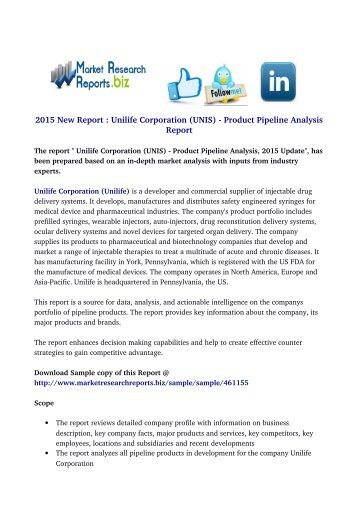  Unilife Corporation (UNIS) - Product Pipeline Analysis, 2015 Update 