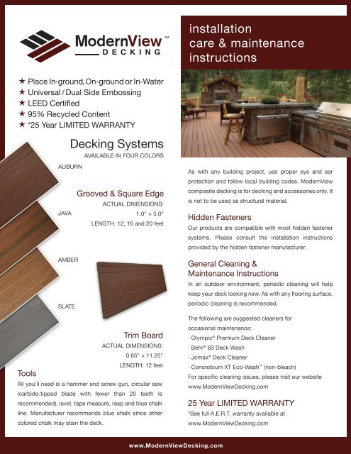 Installation, Care, & Maintenance Instructions - ModernView Decking