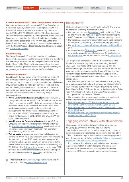 Nestlé in society Creating Shared Value and meeting our commitments 2015