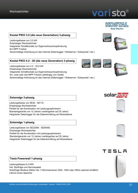 Photovoltaik-Gesamtkatalog varista 2016 - 2017