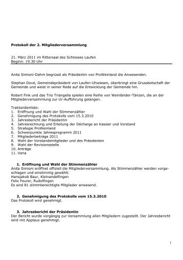 Protokoll der 2. Mitgliederversammlung 21. März ... - ProWeinland