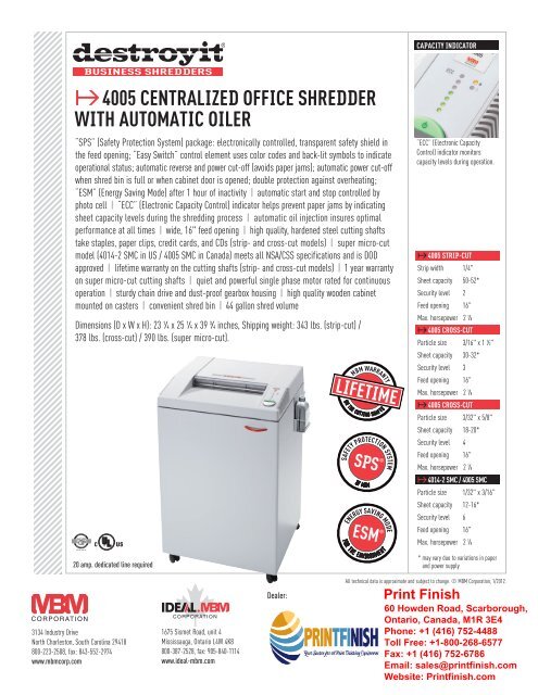 MBM Ideal Destroyit 4005 Strip-Cut Paper Shredder Level 2 by Printfinish.com