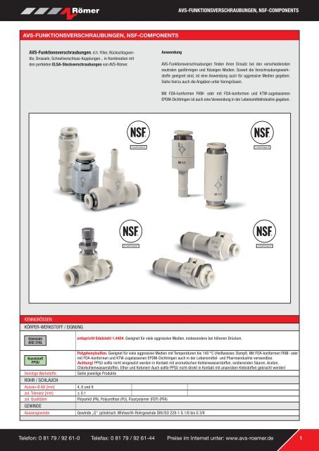 AVS-Funktionsverschraubungen PPSU Edelstahl AISI 316L (1.4404) Filter, Rückschlagventile, Drosselventile, Schnellverschluss-Kupplungen