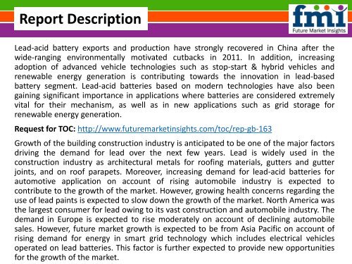 Lead Market Analysis, Segments, Growth and Value Chain 2014 - 2020