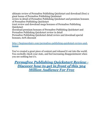 Hidden features review of Permafree Publishing Quickstart and special $9700 bonus