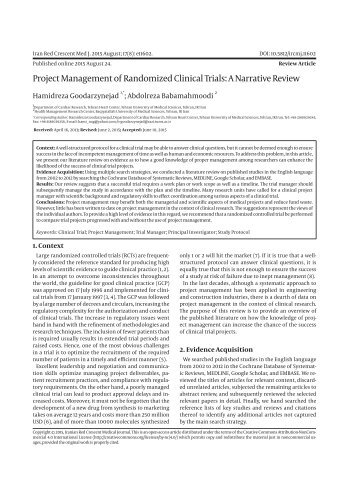 Project Management of Randomized Clinical Trials: A Narrative Review