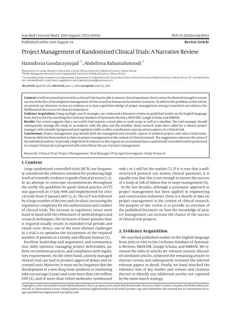 Project Management of Randomized Clinical Trials: A Narrative Review