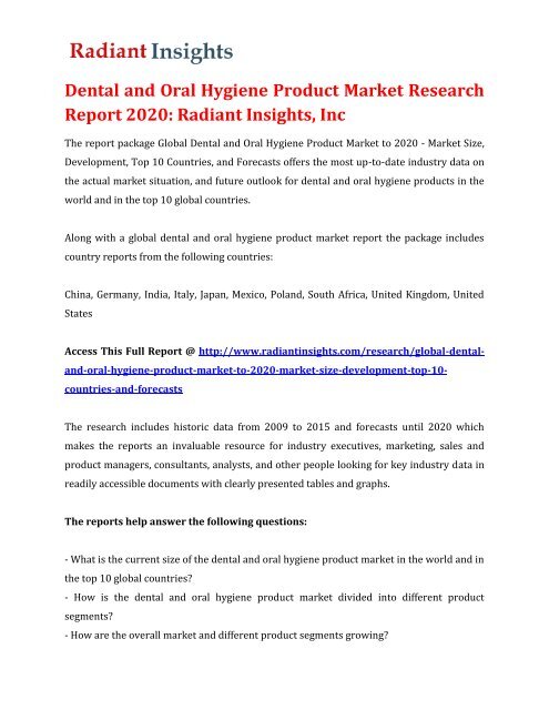 Dental and Oral Hygiene Product Market Research Report 2020