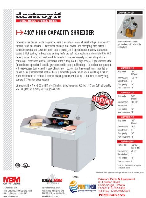 MBM Ideal Destroyit 4107 Strip-Cut Paper Shredder Level 2 by Printfinish.com