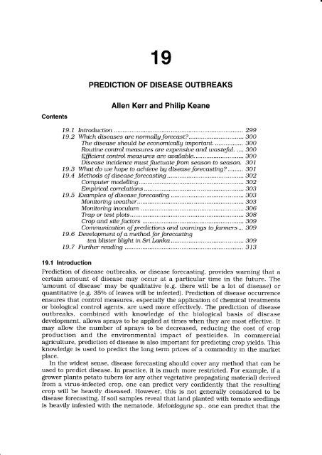 PREDICTION OF DISEASE OUTBREAKS AIlen Kerr and Philip Keane