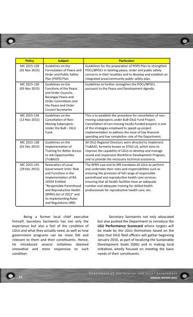 DILG Annual Report CY 2015 - LML final