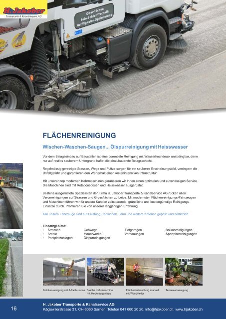 Dienstleistungsdokumentation 2016 - H. Jakober Transporte & Kanalservice AG