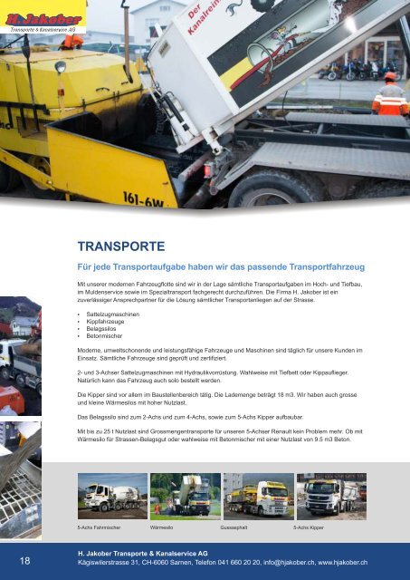 Dienstleistungsdokumentation 2016 - H. Jakober Transporte & Kanalservice AG