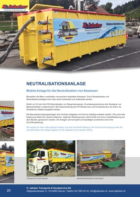 Dienstleistungsdokumentation 2016 - H. Jakober Transporte & Kanalservice AG