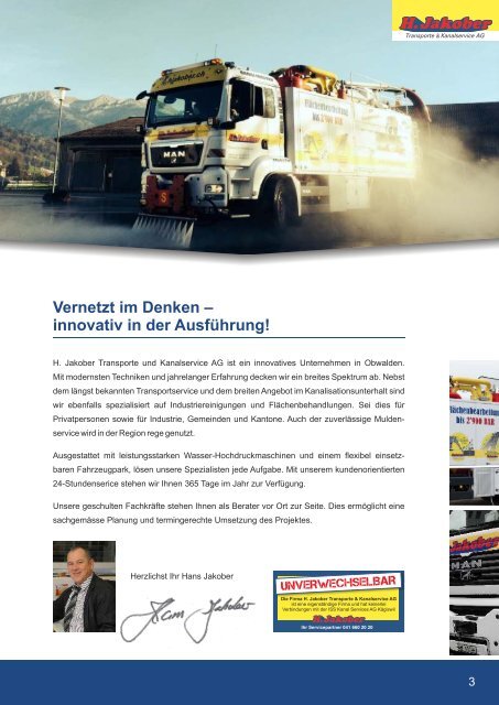 Dienstleistungsdokumentation 2016 - H. Jakober Transporte & Kanalservice AG