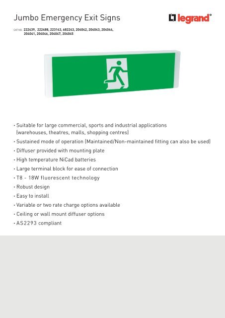 Jumbo Emergency Exit Signs - Legrand