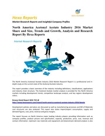 North America Acetonyl Acetate Industry 2016 Market Share and Size: Hexa Reports