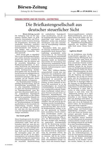 Börsen-Zeitung: Die Briefkastengesellschaft aus deutscher steuerlicher Sicht