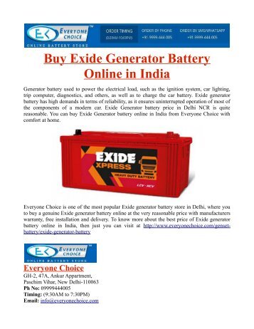 Buy Exide Generator Battery Online in India