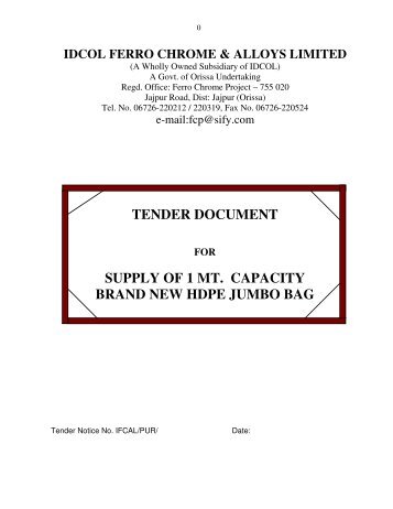 tender document supply of 1 mt. capacity brand new hdpe jumbo bag