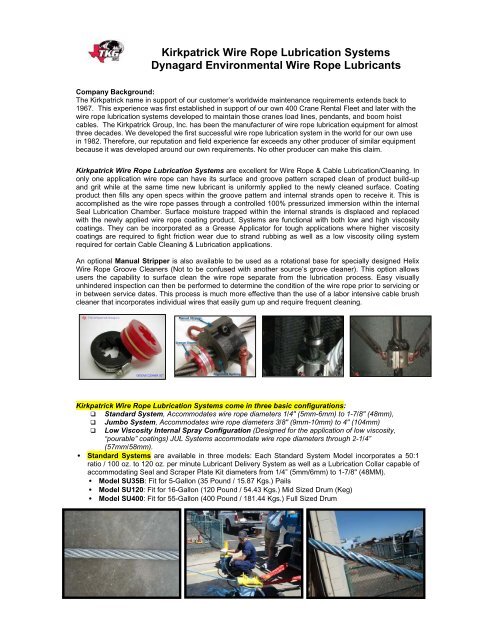 Product Catalog - Kirkpatrick Wire Rope Lubrication Systems